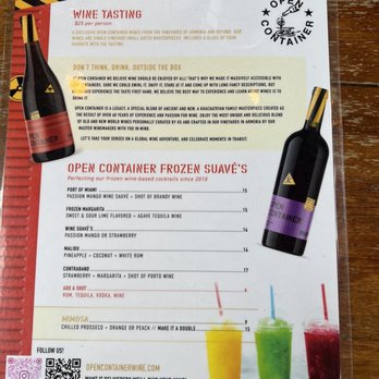Open Container Wine Bar - Drink menu - Wine Tasting Room Near Me - Orlando, Florida