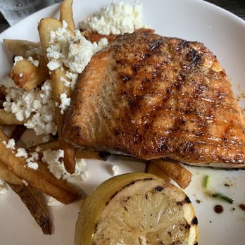 Plateia Mediterranean Kitchen Bar - Salmon with greek fries - Bars Near Me - Glenview, Illinois Plateia Mediterranean Kitchen Bar - Salmon with greek fries - Bars Near Me - Glenview, Illinois