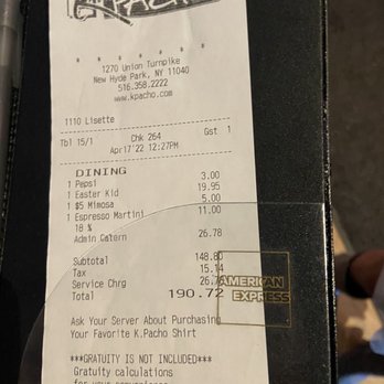 K. Pacho - $30+ cheaper than first bill because they made a "mistake" - Mexican Near Me - New Hyde Park, New York