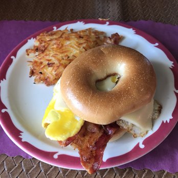 All Aboard Dinor - Bagel sandwich with bacon, egg and cheese. - American Near Me - Lake City, Pennsylvania All Aboard Dinor - Bagel sandwich with bacon, egg and cheese. - American Near Me - Lake City, Pennsylvania