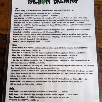 Faction Brewing - Menu (Jan. 2025) - Breweries Near Me - Alameda, California