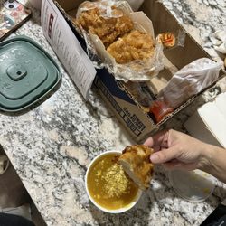 New Hong Kong - Almond chicken, sweet and sour, and fried rice. TASTE SO GOOD TOO. Very nice people