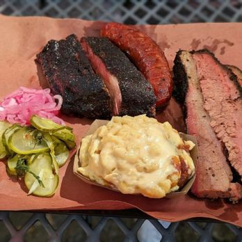 Lewis Barbecue - Sliced brisket, ribs, Texas hot guts, and Mac and cheese - Barbeque Near Me - Charleston, South Carolina