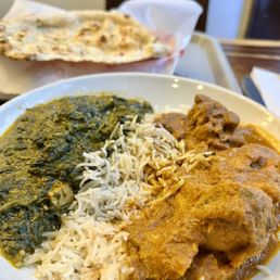 Chicken curry and palak paneer lunch special for $11.