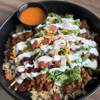 Frybread - Gansett bowl w/rice, spicy hot sauce on the side - Mexican Near Me - West Warwick, Rhode Island