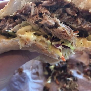 Toms Barbeque - Inside of one tasty BBQ sandwich! - Barbeque Near Me - Memphis, Tennessee