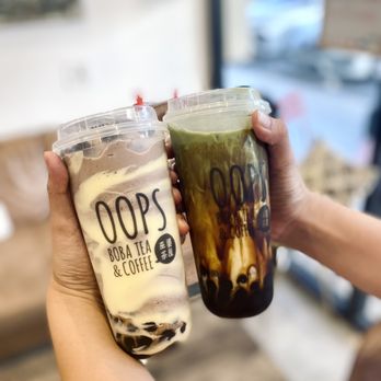 Oops Boba Tea & Coffee - Oops Oreo Chocolate Smash Special with boba and Messy Matcha Milk - Bubble Tea Near Me - Arcadia, California Oops Boba Tea & Coffee - Oops Oreo Chocolate Smash Special with boba and Messy Matcha Milk - Bubble Tea Near Me - Arcadia, California