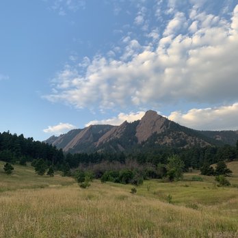 Chautauqua Park - Wide View of Boulder Flatirons from Chautauqua Trailhead - Parks Near Me - Boulder, Colorado