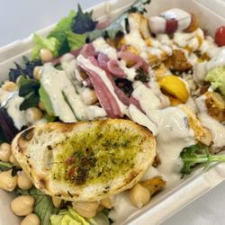 FlavorFull - Burnt Lemon Avocado - Grilled chicken, cherry tomato chickpeas, avocado, parmesan, baby kale, rose pickled red onions, caesar dressing