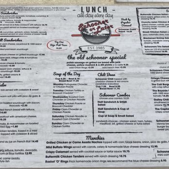 Schooner or Later - Lunch Menu as of 4/10/22 - Sandwiches Near Me - Long Beach, California