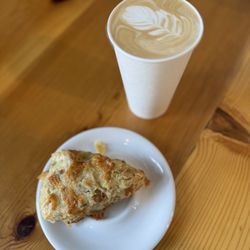 Backporch Coffee Roasters - Bacon Chive Scone and Honey Lavender Latte