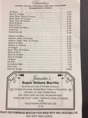 Menu photo 7 Juanita's Drive In Pomona, CA