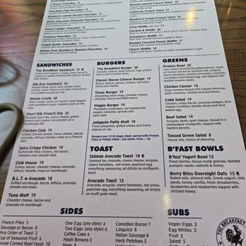 The Breakfast Club - Backside of menu - Breakfast & Brunch Near Me - San Mateo, California