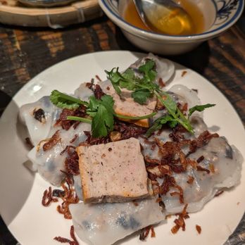Banh Anh Em - Bánh Cuốn Hà Nội Steamed dumpling with ground pork, shrimp, wood ear mushroom, fried shallots and cilantro - Vietnamese Near Me - New York, New York Banh Anh Em - Bánh Cuốn Hà Nội Steamed dumpling with ground pork, shrimp, wood ear mushroom, fried shallots and cilantro - Vietnamese Near Me - New York, New York