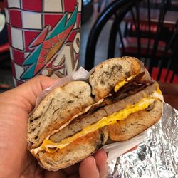 Super Duper Deli II - Sausage-BEC on Cinnamon raisin bagel