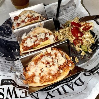 Cara's Cat Cafe - Buffalo chicken tacos with pasta salad (orzo pasta) - Themed Cafes Near Me - Destin, Florida