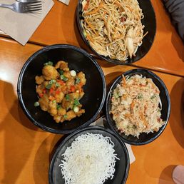 Honey-Seared Chicken, Side of Fried Rice, Chicken Lo Mein Honey-Seared Chicken, Side of Fried Rice, Chicken Lo Mein