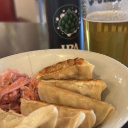 Mee Heng Low Noodle House - Chicken potstickers and IPA.