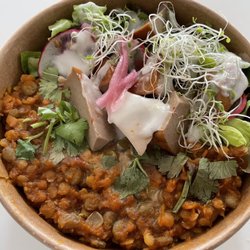 Gobble - Build-your-own bowl (regular size), with smoked tofu, daily salad, and tomato lentil curry (all vegan)