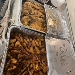 Chicken Marsala and Parmesan potatoes