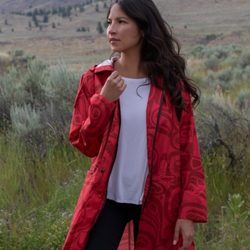 Trotting Fox - Rain Coats created by a Native Canadian Designer showing the "Raven"