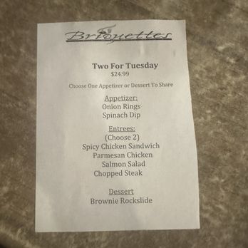 Briquettes Steakhouse - Two for Tuesday Lunch Menu - Steakhouses Near Me - Spanish Fort, Alabama Briquettes Steakhouse - Two for Tuesday Lunch Menu - Steakhouses Near Me - Spanish Fort, Alabama