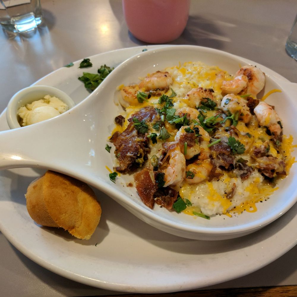 Egg Harbor Café - Shrimp and grits. Get rid of the cilantro and it would be better! - Breakfast & Brunch Near Me - Naperville, Illinois Egg Harbor Café - Shrimp and grits. Get rid of the cilantro and it would be better! - Breakfast & Brunch Near Me - Naperville, Illinois