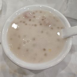 Complimentary desert.  Coconut milk tapioca and  taro.
