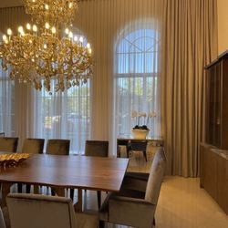 Design & Thread - Grand dining room with drapery and sheets. 148x280".