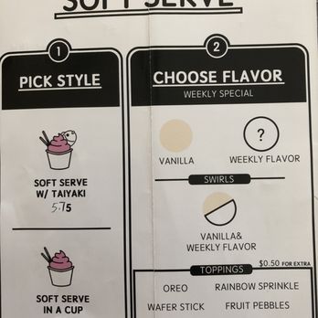 Taiyaki Sweet - Menu prices a/o July 2022 - Ice Cream & Frozen Yogurt Near Me - Clearfield, Utah Taiyaki Sweet - Menu prices a/o July 2022 - Ice Cream & Frozen Yogurt Near Me - Clearfield, Utah