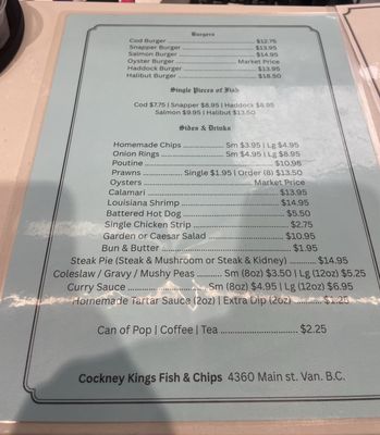 Menu photo 4 Cockney Kings Fish & Chips Vancouver, BC Menu photo 4 Cockney Kings Fish & Chips Vancouver, BC