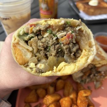 Burnt Crumbs - Breakfast Burrito with sausage. So meaty! - New American Near Me - Irvine, California