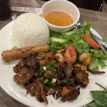 Bone & Broth - grilled pork, shrimp, egg roll and rice - Vietnamese Near Me - Ontario, California Bone & Broth - grilled pork, shrimp, egg roll and rice - Vietnamese Near Me - Ontario, California