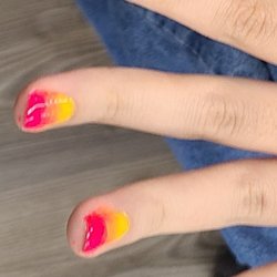 Claudia's Salon and Spa - Not ombre at all! Very blunt lines. Sloppy polish. Look at all the polish on her skin!