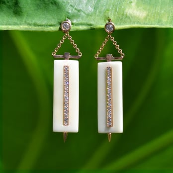 Goldworks - Beautiful vegetable ivory, gold and diamond earrings by Irthly Jeweled Adornments. - Jewelry Near Me - Half Moon Bay, California Goldworks - Beautiful vegetable ivory, gold and diamond earrings by Irthly Jeweled Adornments. - Jewelry Near Me - Half Moon Bay, California