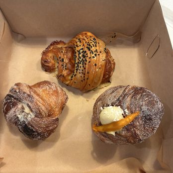 Bad Butter - Clockwise from left: Cinnamon knot, ham and cheese croissant, mango coconut cruffin - Bakeries Near Me - Chicago, Illinois Bad Butter - Clockwise from left: Cinnamon knot, ham and cheese croissant, mango coconut cruffin - Bakeries Near Me - Chicago, Illinois