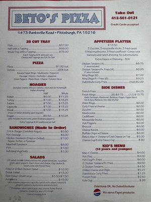 Menu photo 6 Beto's Pizza Pittsburgh, PA