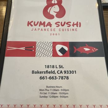 Kuma Sushi - Menu - Sushi Bars Near Me - Bakersfield, California Kuma Sushi - Menu - Sushi Bars Near Me - Bakersfield, California