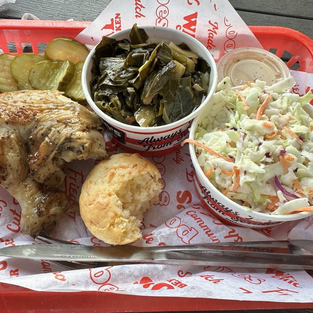 Waldo's Chicken & Beer - ROTISSERIE 1/4 DARK with collared greens and Cole slaw - Chicken Shop Near Me - Franklin, Tennessee Waldo's Chicken & Beer - ROTISSERIE 1/4 DARK with collared greens and Cole slaw - Chicken Shop Near Me - Franklin, Tennessee