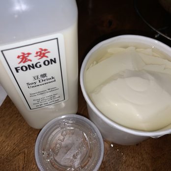 Fong On - Unsweetened Soy Bean and Tofu Pudding with Almond Sryup - Chinese Near Me - New York, New York Fong On - Unsweetened Soy Bean and Tofu Pudding with Almond Sryup - Chinese Near Me - New York, New York