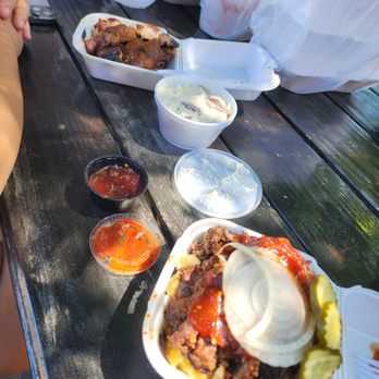 Slick Fork BBQ - Brisket Mac, Chicken with potato salad. - Barbeque Near Me - Hughson, California
