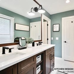 Kitchen Design Center by Gramophone - We transformed this once outdated bathroom into this modern and sophisticated space!