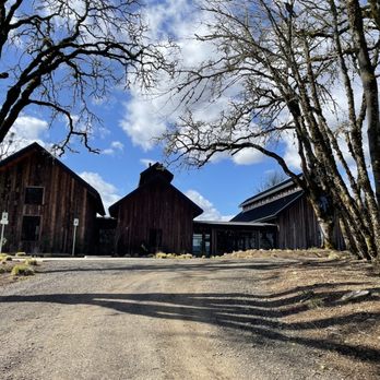 Résonance - View of building when driving up. Lovely oak trees all around - Wine Tasting Room Near Me - Carlton, Oregon