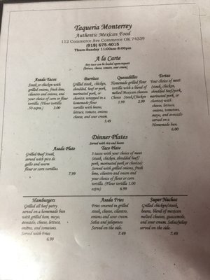 Menu photo 3 Taqueria Monterrey Commerce, OK Menu photo 3 Taqueria Monterrey Commerce, OK