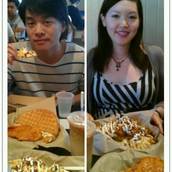 Bruxie - Had honey glazed chili chicken waffle (taste bland and chicken patty was very thin ), Irish nacho waffle fries, and ice latte. - Breakfast & Brunch Near Me - Brea, California