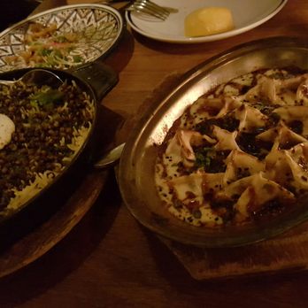 Byblos - Left: beans and kale rice Right: Turkish dumplings - Mediterranean Near Me - Toronto, Ontario