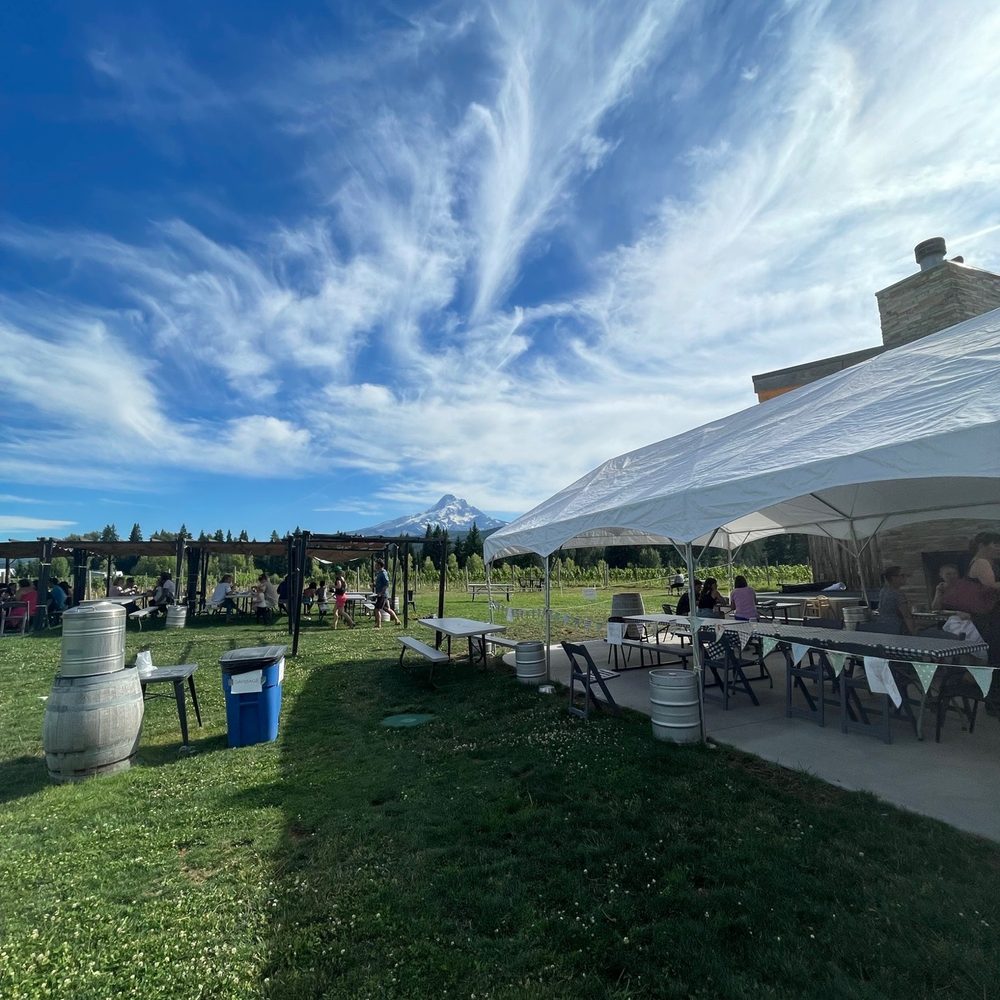 The outside seating area is covered. You can bring picnic food on the grass. The outside seating area is covered. You can bring picnic food on the grass.