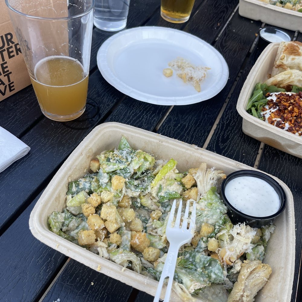 Chicken Caesar salad and Hazy IPA Chicken Caesar salad and Hazy IPA