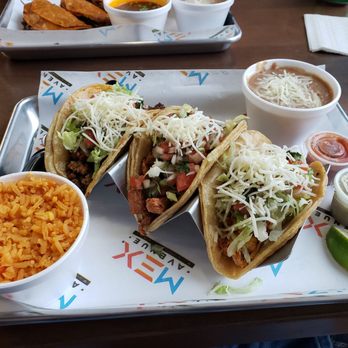 Mex Avenue - Taco plate - left to right - ground beef, pastor, chicken - Mexican Near Me - Wauwatosa, Wisconsin Mex Avenue - Taco plate - left to right - ground beef, pastor, chicken - Mexican Near Me - Wauwatosa, Wisconsin