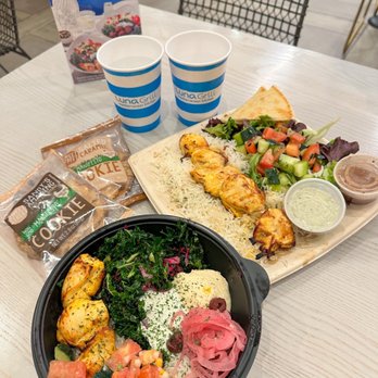 Luna Grill Anaheim - Santorini Bowl, Chicken Kabob Plate, Salted Caramel Cookie & Chocolate Chunk Cookie - Mediterranean Near Me - Anaheim, California Luna Grill Anaheim - Santorini Bowl, Chicken Kabob Plate, Salted Caramel Cookie & Chocolate Chunk Cookie - Mediterranean Near Me - Anaheim, California